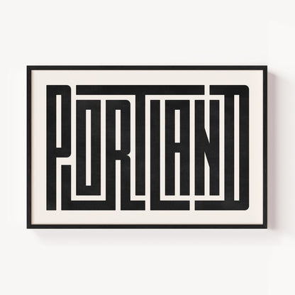 Modern Framed Portland Art - Black Typography Design on White Background