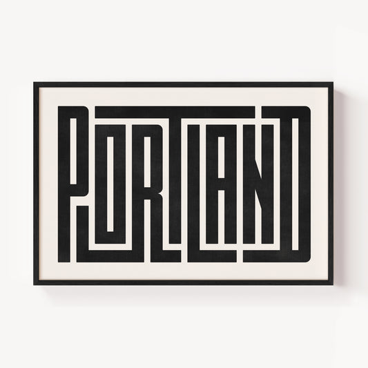 Modern Framed Portland Art - Black Typography Design on White Background