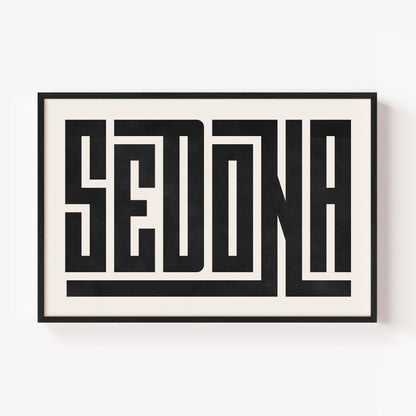 Modern Framed Sedona Art - Black Typography Design on White Background