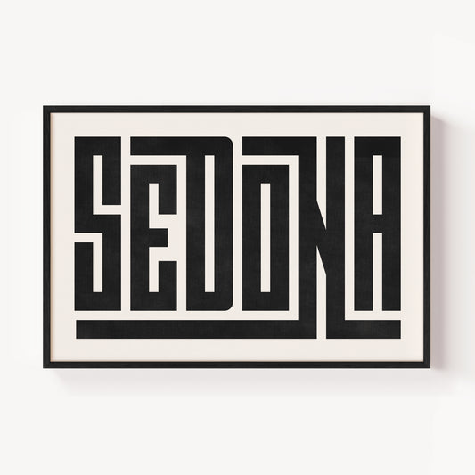 Modern Framed Sedona Art - Black Typography Design on White Background