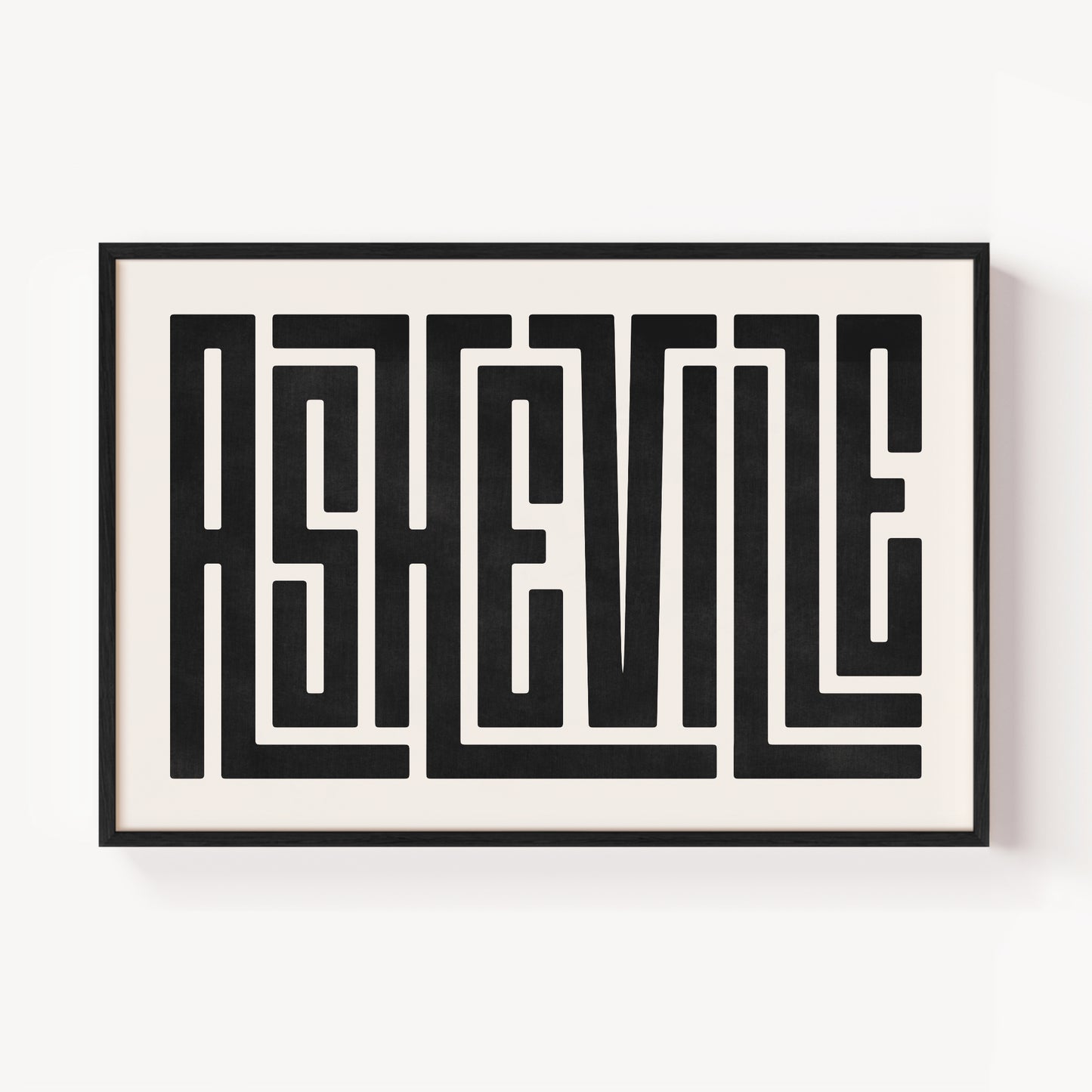 Modern Framed Asheville Art - Black Typography Design on White Background