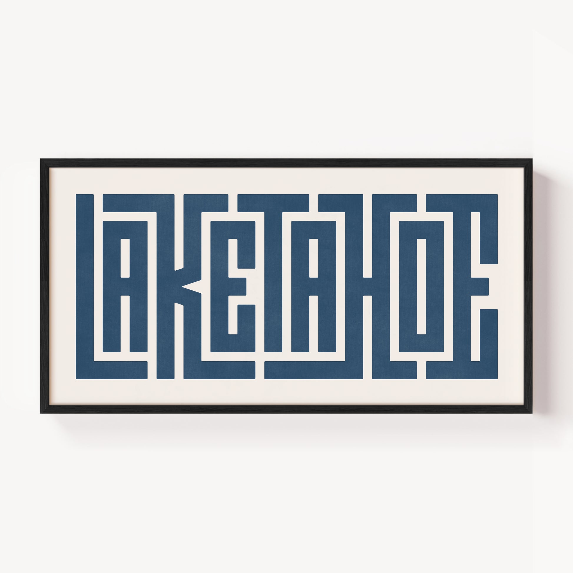 Modern Framed Lake Tahoe Art - Black Typography Design on White Background