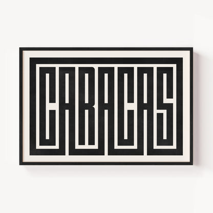 Modern Framed Caracas Art - Black Typography Design on White Background