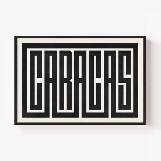 Modern Framed Caracas Art - Black Typography Design on White Background
