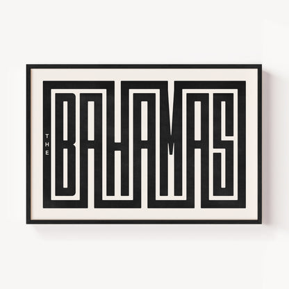 Modern Framed Bahamas Art - Black Typography Design on White Background