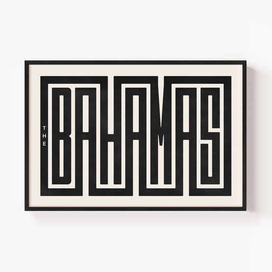 Modern Framed Bahamas Art - Black Typography Design on White Background