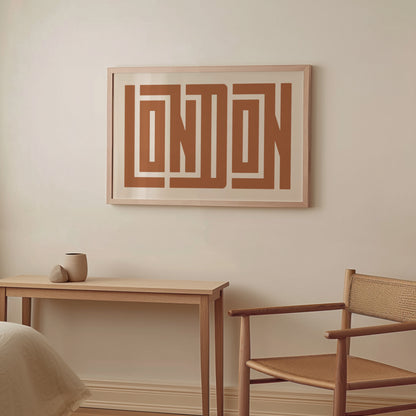 Wood framed minimalist London Wall Decor in Boho style room wtih neutral colors