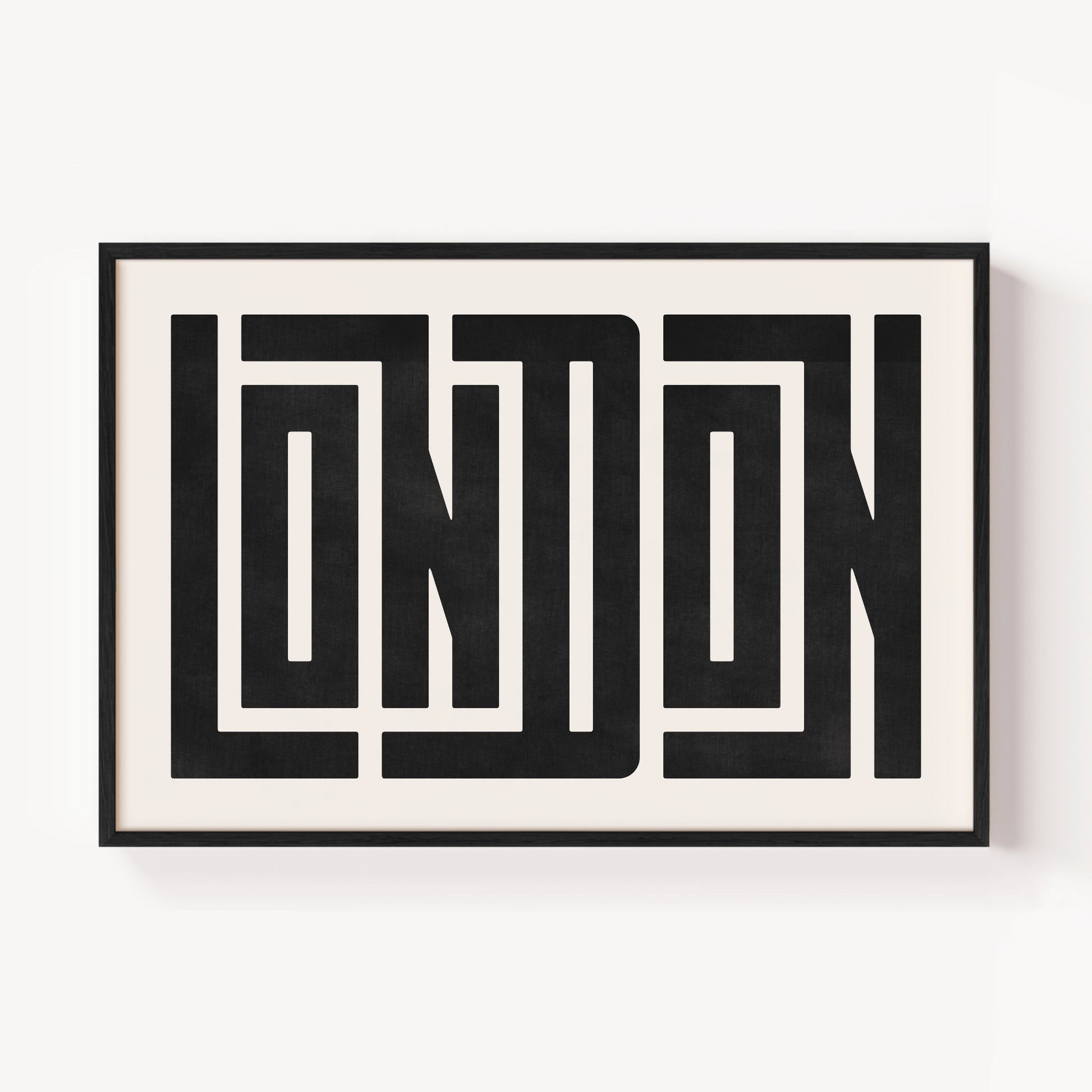 Modern Framed London Art - Black Typography Design on White Background