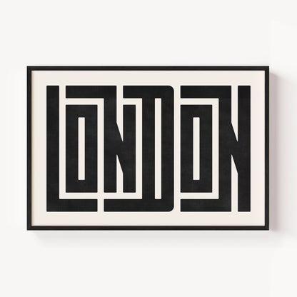 Modern Framed London Art - Black Typography Design on White Background