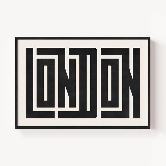 Modern Framed London Art - Black Typography Design on White Background