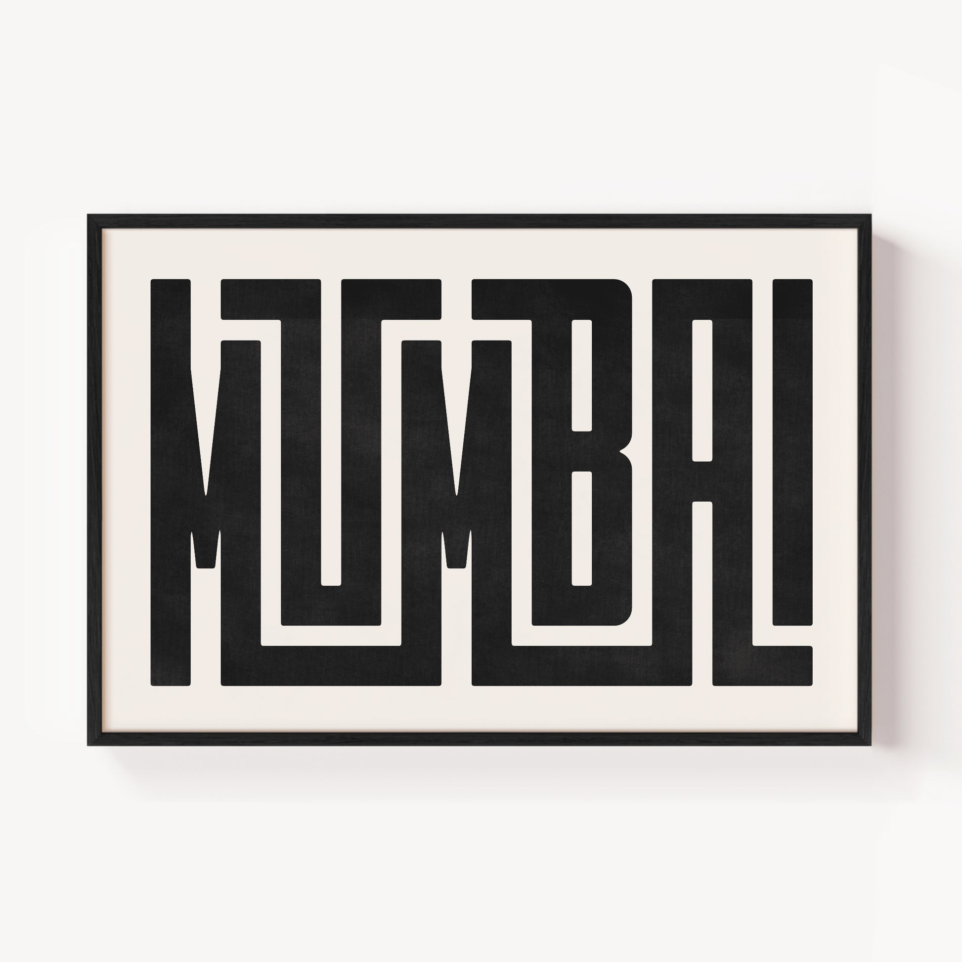 Modern Framed Mumbai Art - Black Typography Design on White Background