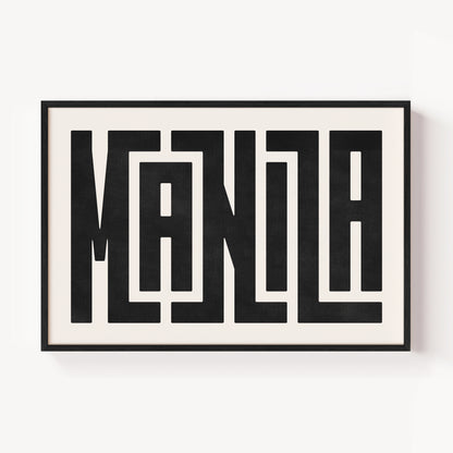 Modern Framed Manila Art - Black Typography Design on White Background