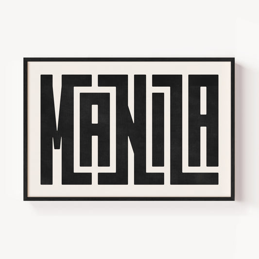 Modern Framed Manila Art - Black Typography Design on White Background