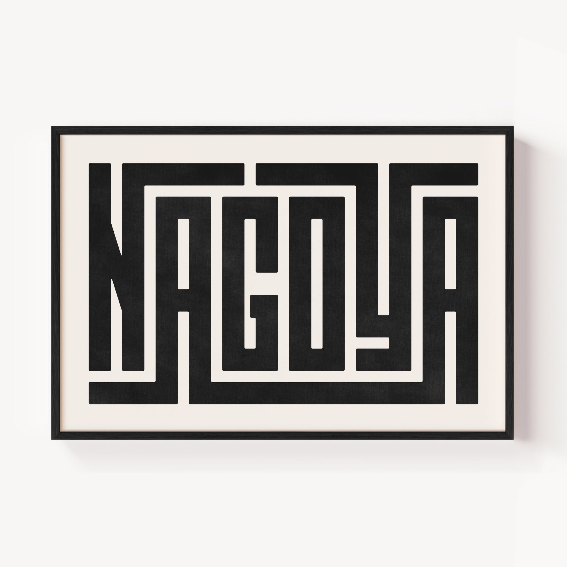 Modern Framed Nagoya Art - Black Typography Design on White Background