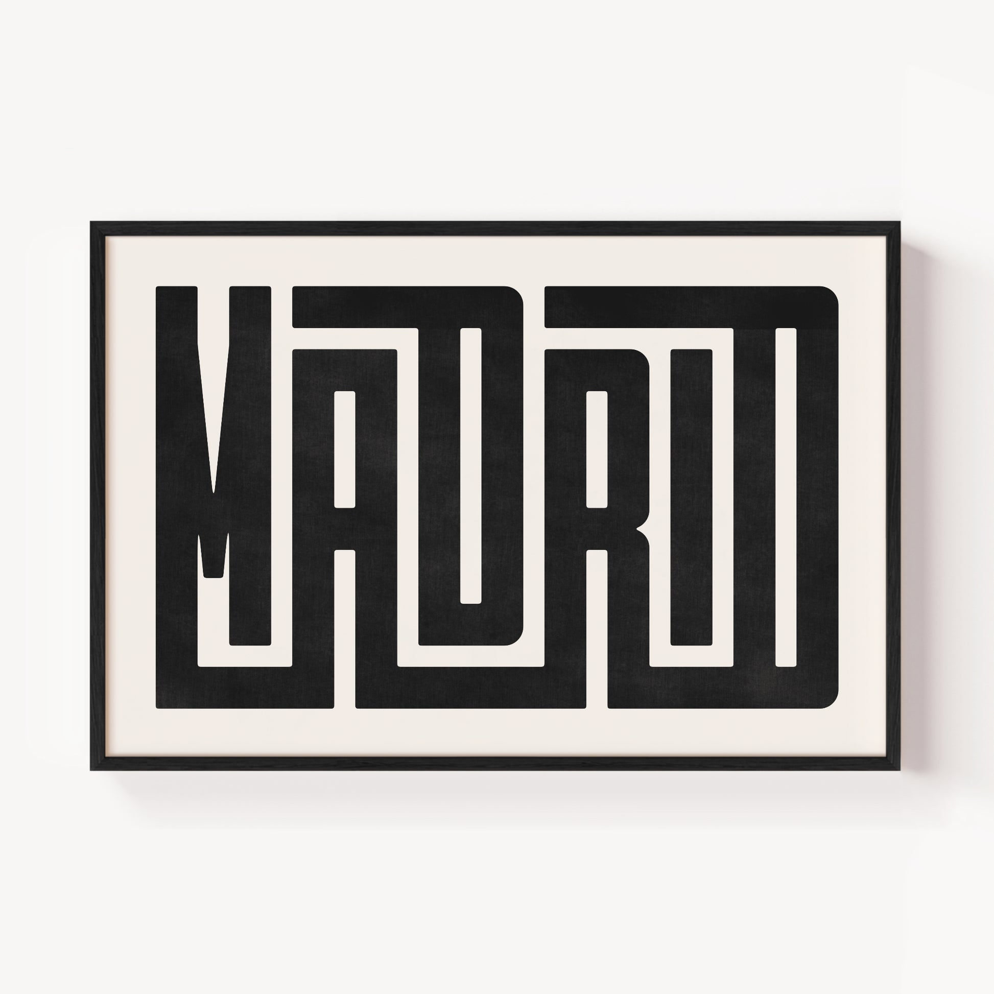 Modern Framed Madrid Art - Black Typography Design on White Background