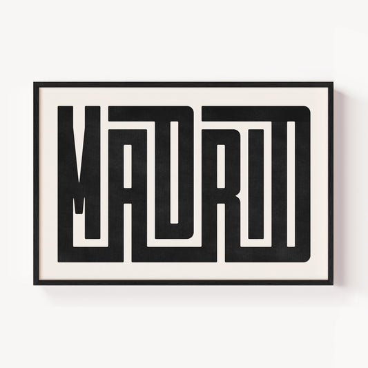 Modern Framed Madrid Art - Black Typography Design on White Background