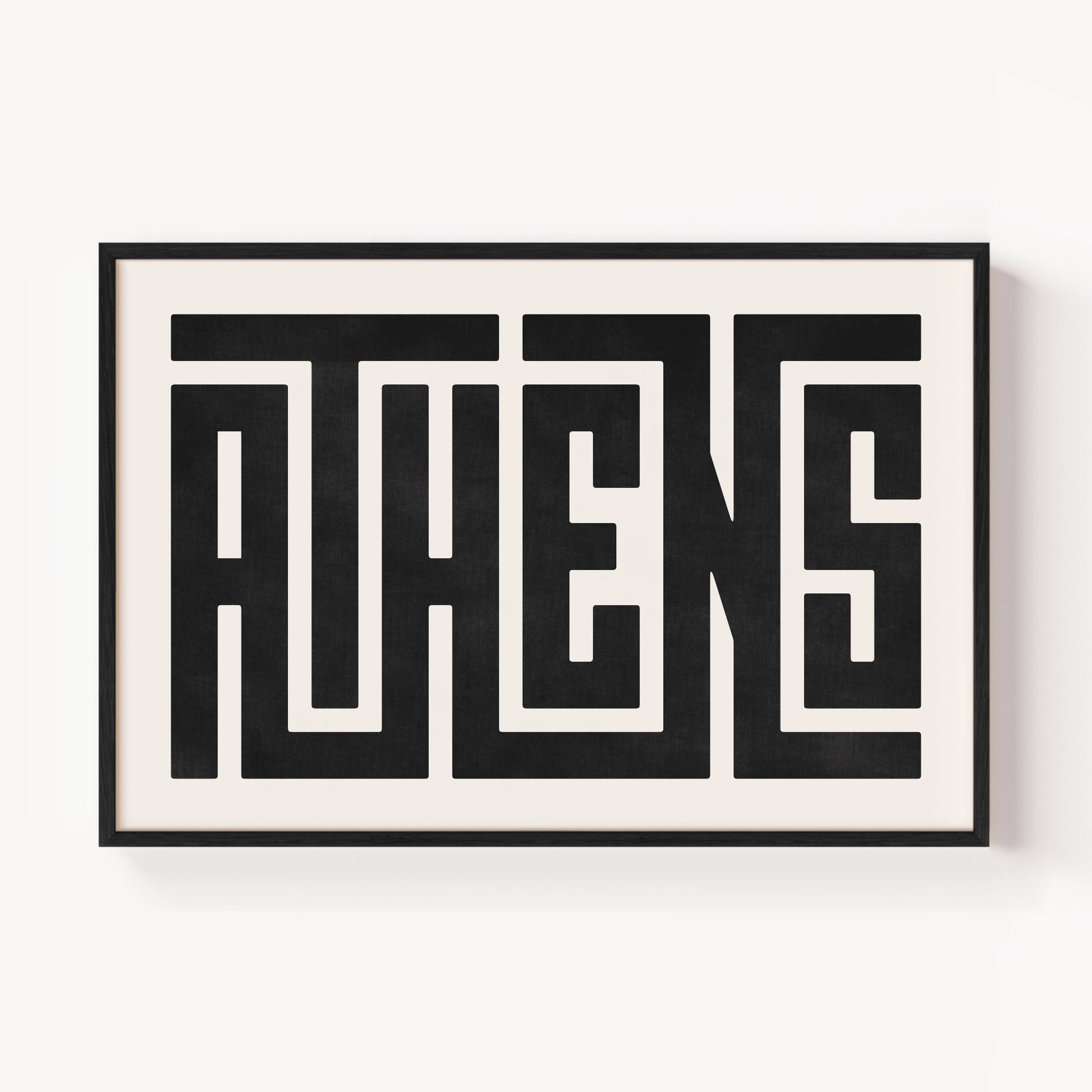 Modern Framed Athens Art - Black Typography Design on White Background