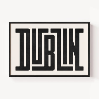 Modern Framed Dublin Art - Black Typography Design on White Background