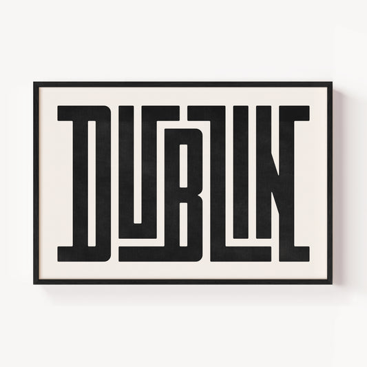 Modern Framed Dublin Art - Black Typography Design on White Background