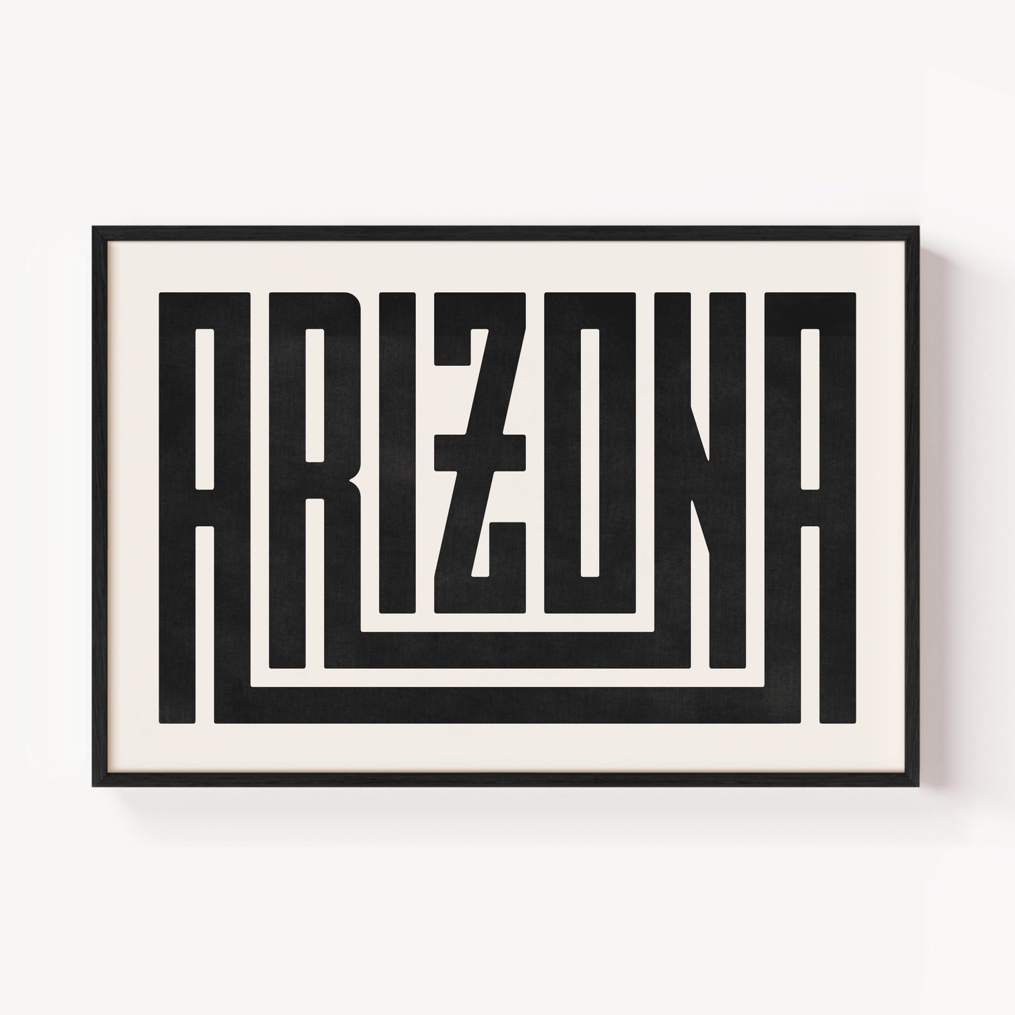 Modern Framed Arizona Art - Black Typography Design on White Background