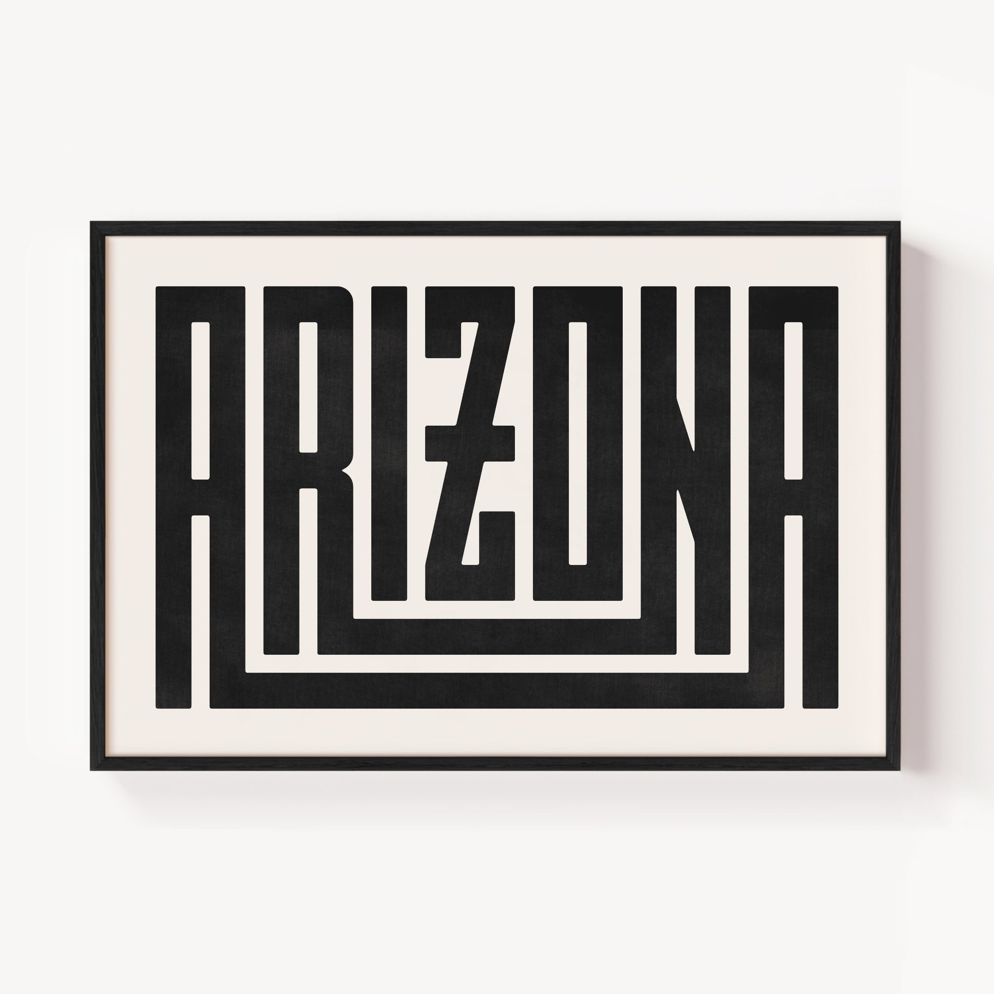 Modern Framed Arizona Art - Black Typography Design on White Background