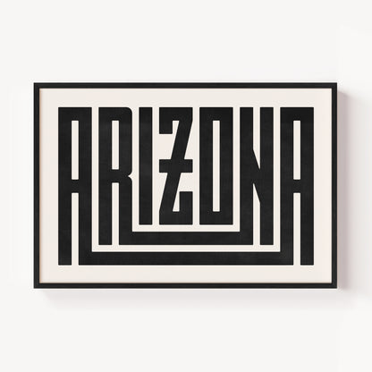 Modern Framed Arizona Art - Black Typography Design on White Background