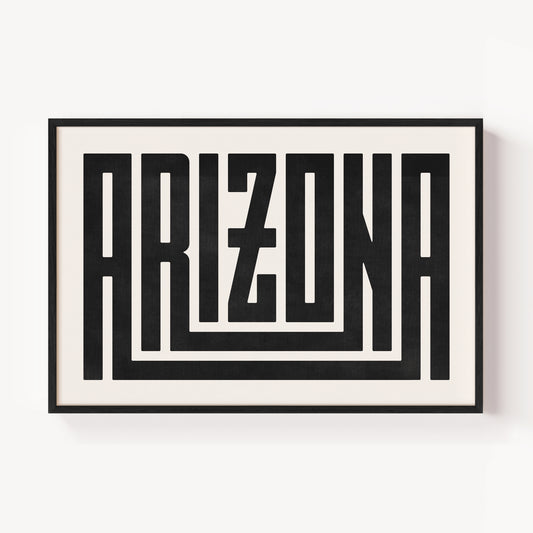 Modern Framed Arizona Art - Black Typography Design on White Background