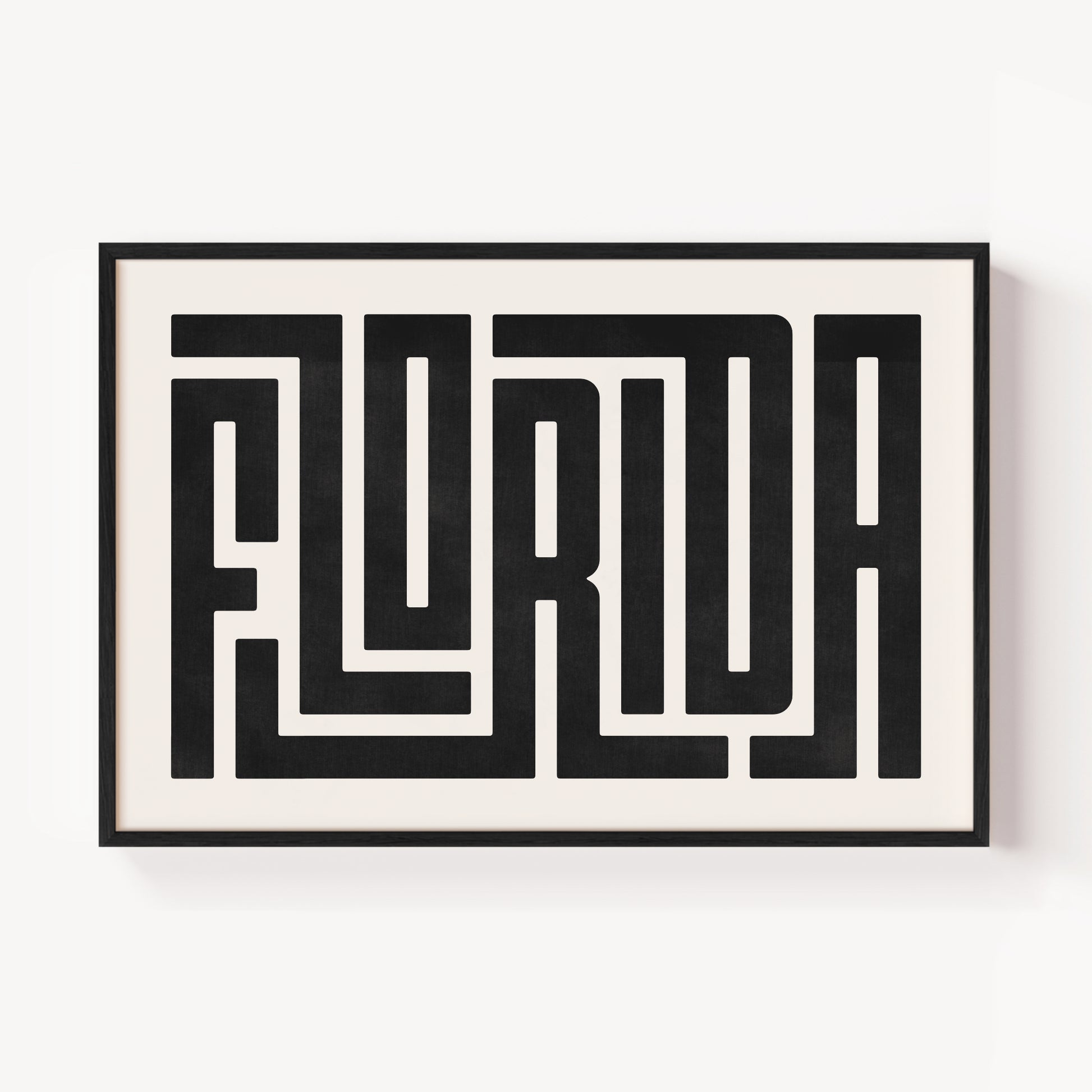 Modern Framed Florida Art - Black Typography Design on White Background