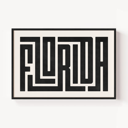 Modern Framed Florida Art - Black Typography Design on White Background