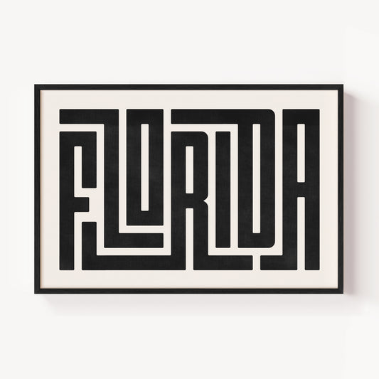 Modern Framed Florida Art - Black Typography Design on White Background