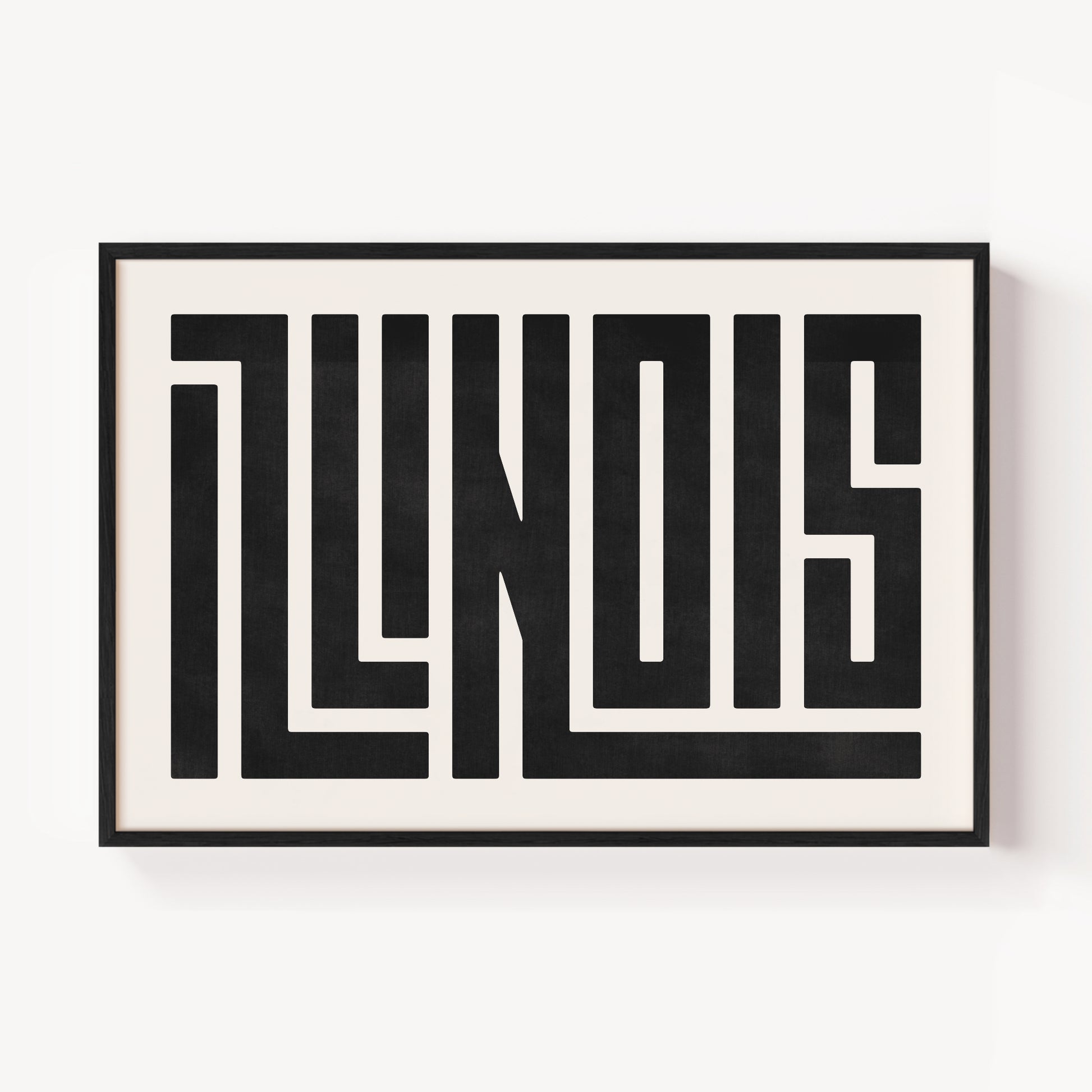 Modern Framed Illinois Art - Black Typography Design on White Background