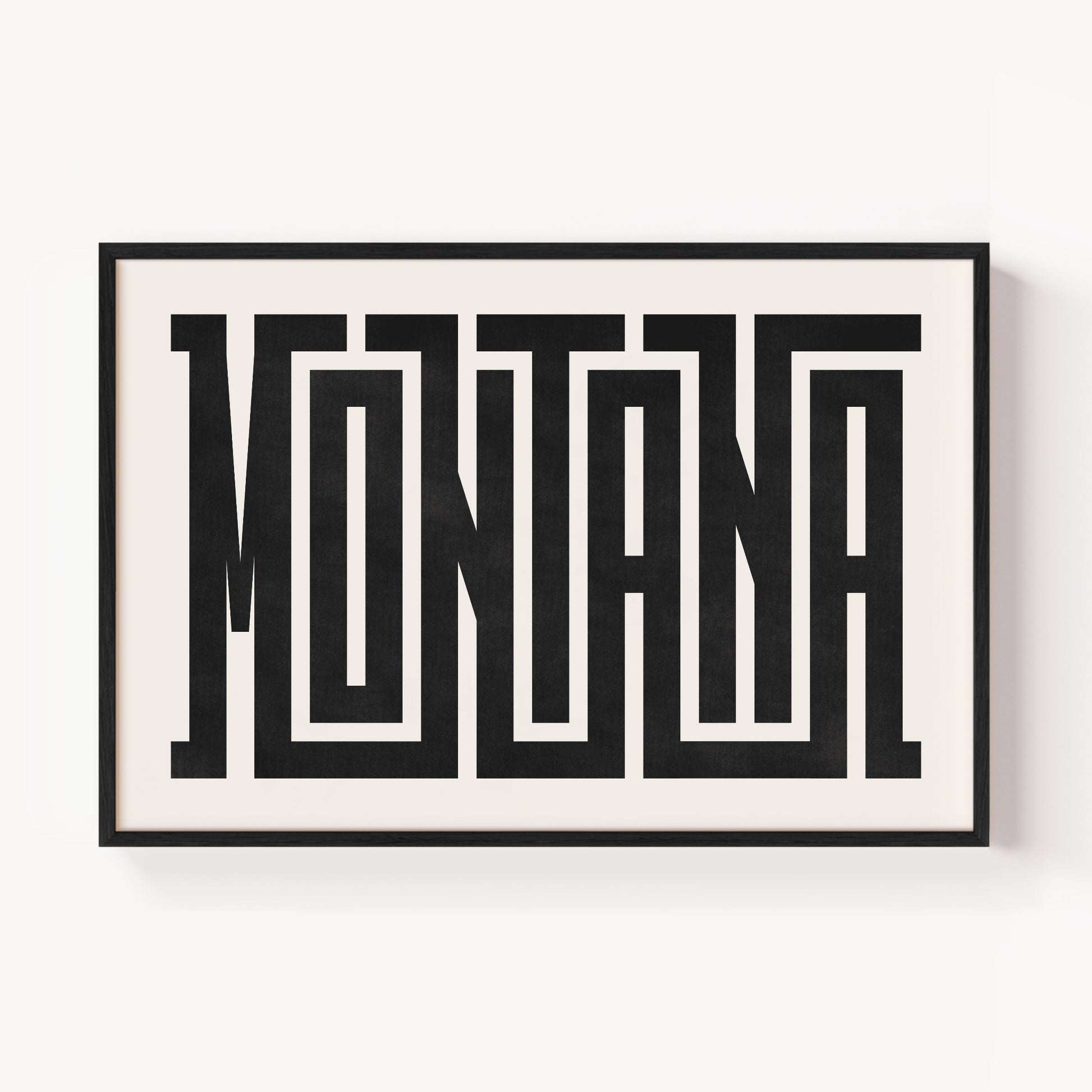 Modern Framed Montana Art - Black Typography Design on White Background