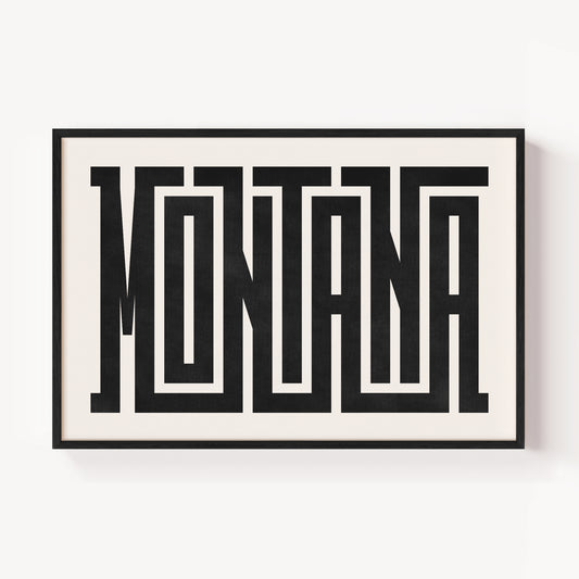 Modern Framed Montana Art - Black Typography Design on White Background