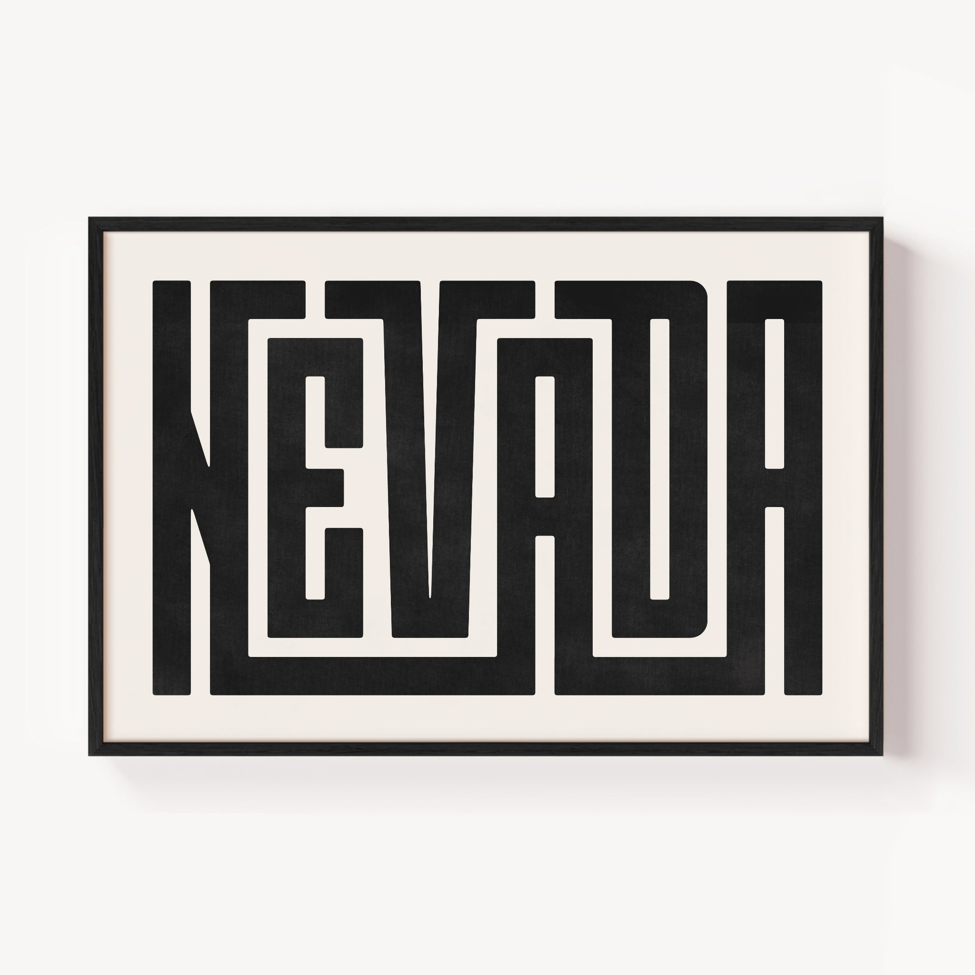 Modern Framed Nevada Art - Black Typography Design on White Background