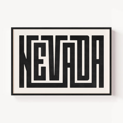 Modern Framed Nevada Art - Black Typography Design on White Background