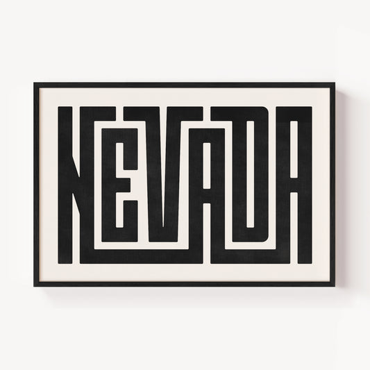 Modern Framed Nevada Art - Black Typography Design on White Background