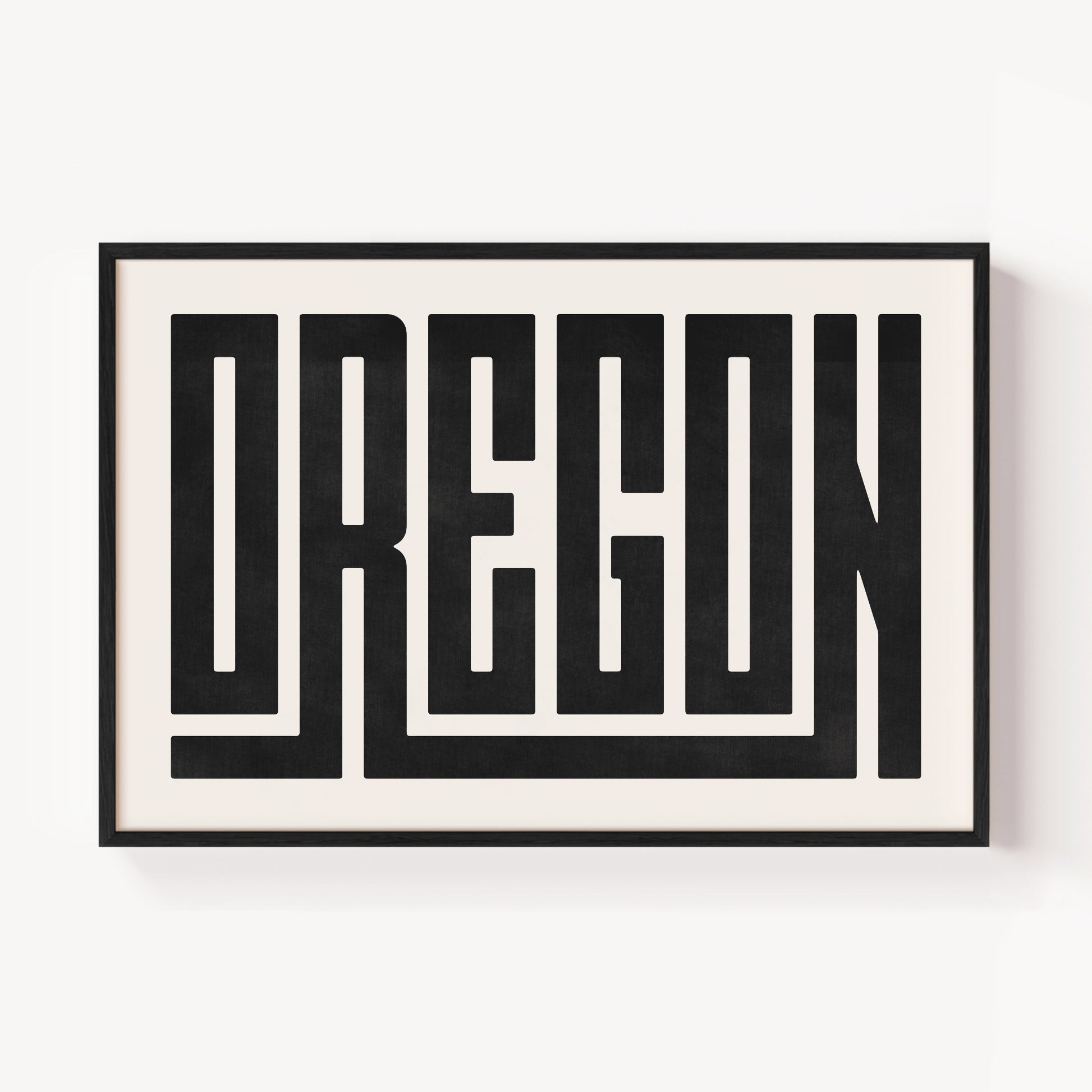 Modern Framed Oregon Art - Black Typography Design on White Background