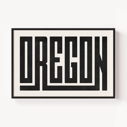 Modern Framed Oregon Art - Black Typography Design on White Background