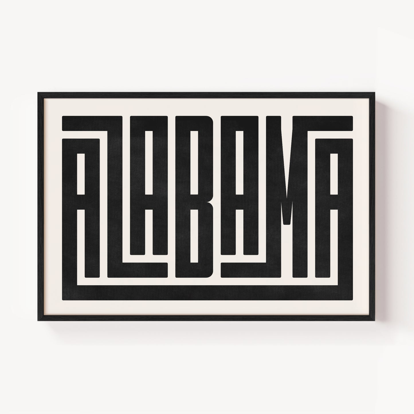 Modern Framed Alabama Art - Black Typography Design on White Background